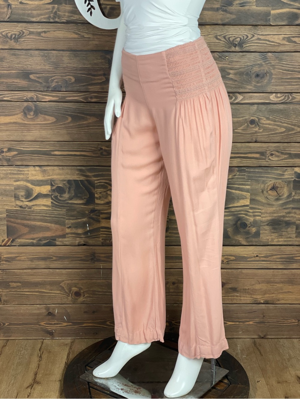 American Original Rewash | Peach Wide-Leg Smocked Waist Pants